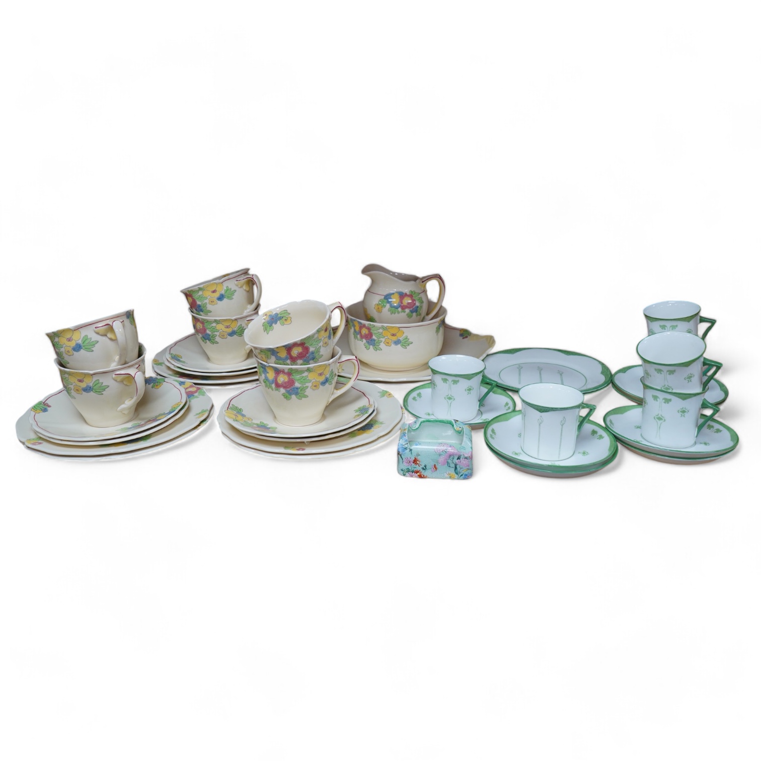 Foley Peacock Potteries teaware, a Doulton Minden pattern part teaset and a Shelley ashtray. Condition - good